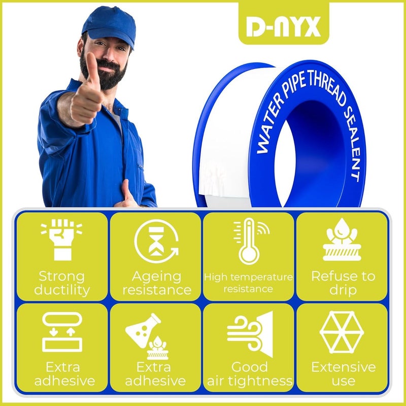D-NYX Teflon Tape 4 Rolls 1/2 Inch(W) X 520 Inches(L) Teflon Duct Sealant Tape for Shower Head, Plumbing Thread Tapes, Water Pipe Sealing Plumbers PTFE Thread Seal, Pipe Dope Plumbers Accessories - Image 2
